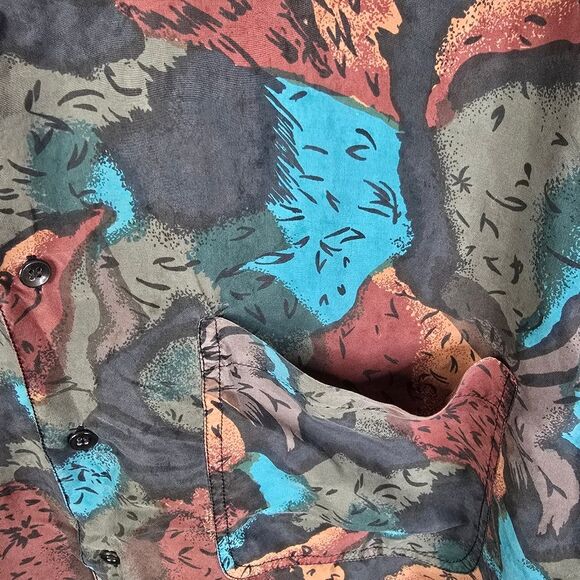 Huk-A-Poo Mens Vintage Silk Abstract Printed Short Sleeve Button Down Large - Picture 5 of 5